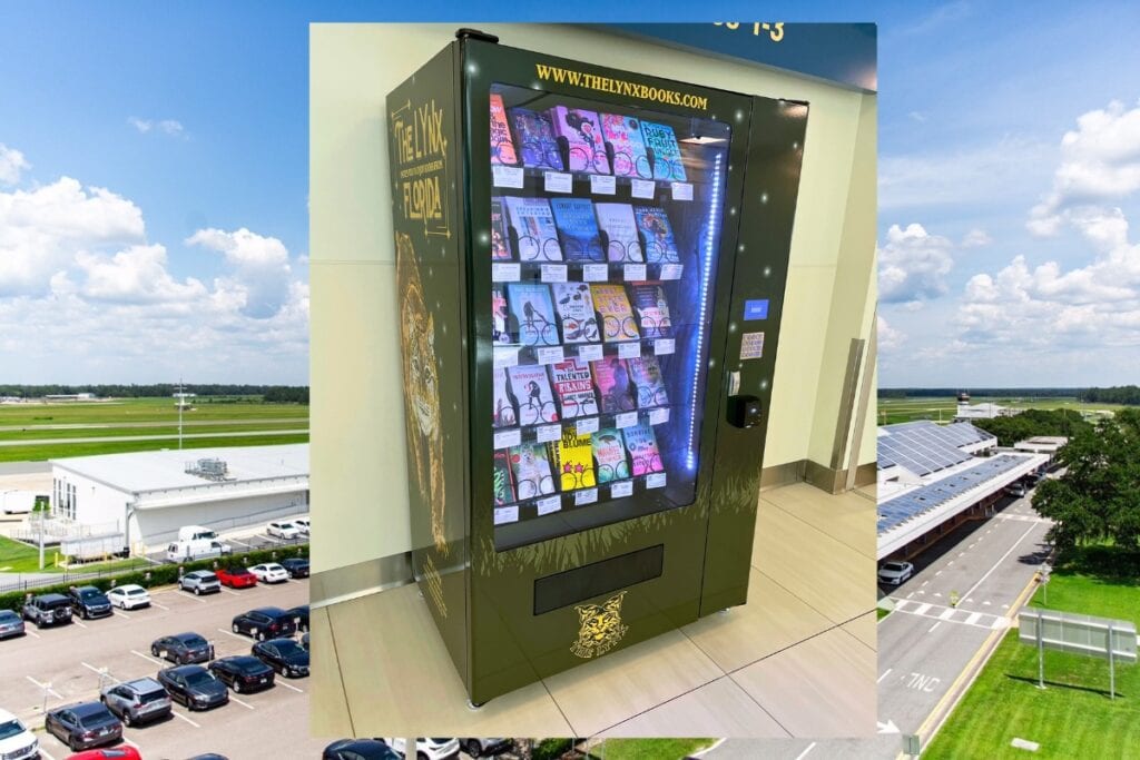 Gainesville Regional Airport’s specially curated and designed book vending machine is ready for passengers. Photo by Seth Johnson