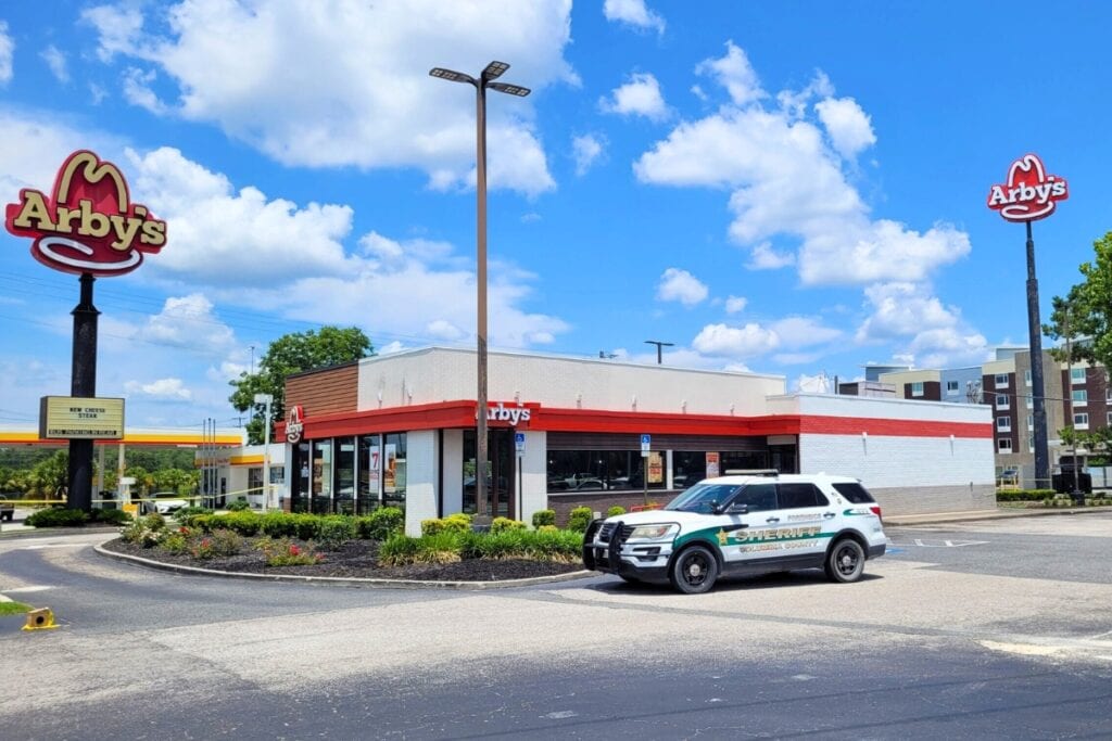 Three suspects were arrested after two people were shot at an Arby’s in Lake City on Thursday morning.