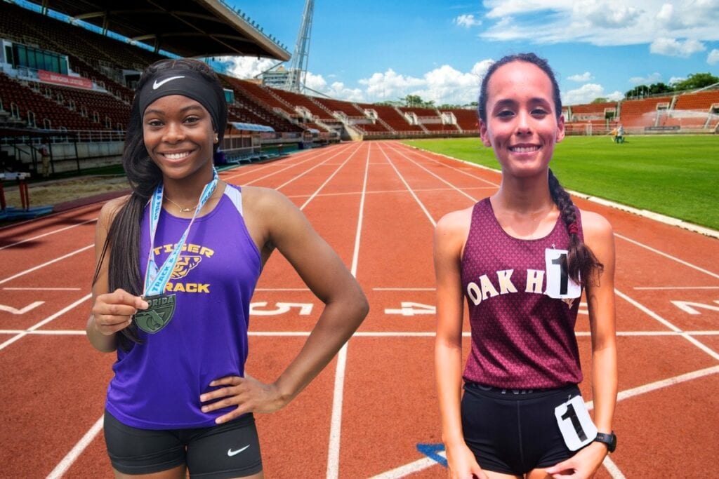 Union County's Amia Bethea (left) and Oak Hall's Estella Collante were selected to the 2025 All Area girls track & field team. Photos by Ricky QuintanaGraphic by C.J. Gish