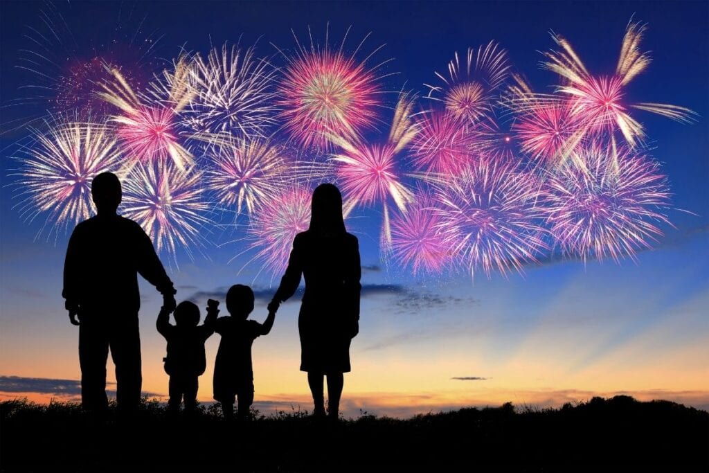 Family watching fireworks
