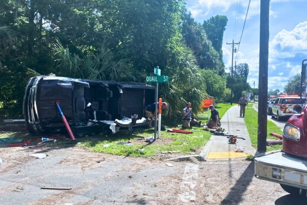 Emergency responders extricated one person from a single-vehicle accident in Melrose on Tuesday morning at the intersection of State Road 26 and Quail Street. Courtesy of ACFR