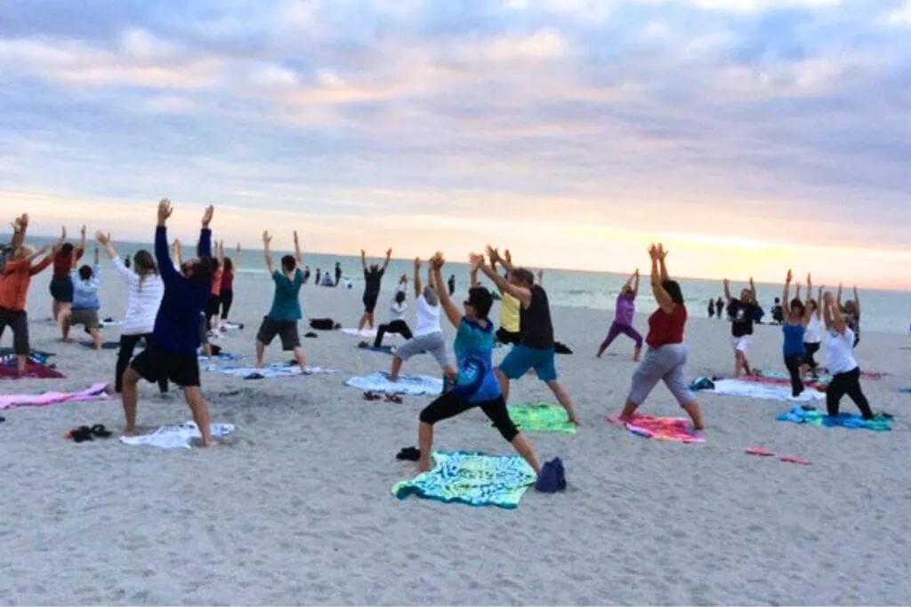 Exercising on beach.