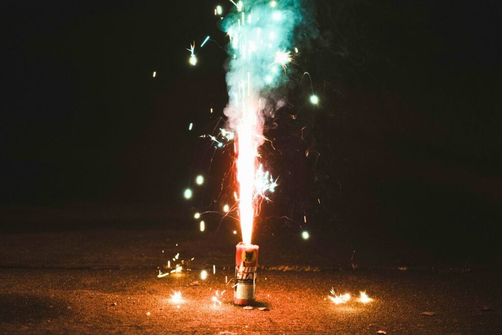Firework in street.
