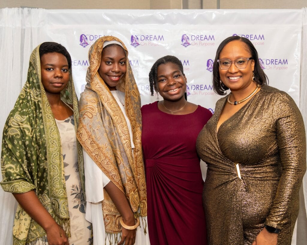Shareen Baptiste, right, attends Dream on Purpose's annual gala with sisters Janquil Hunt, Jamia Hunt and Joanna Hunt, from left. Courtesy Dream on Purpose