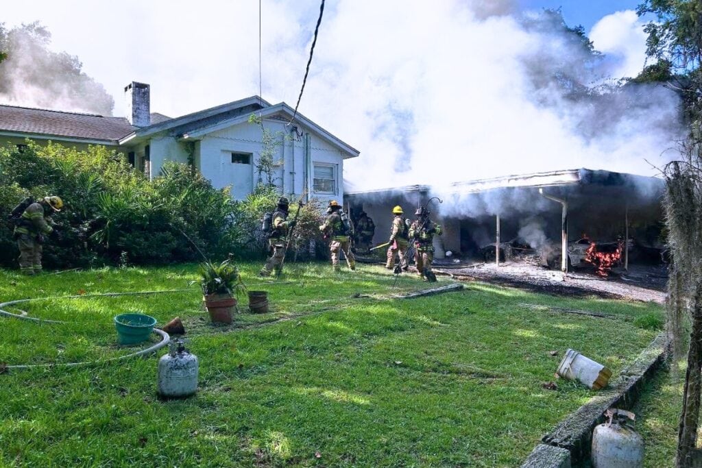 A Gainesville Fire Rescue firefighter was injured Friday morning battling a blaze at 2620 SW 8th Dr. Courtesy of GFR