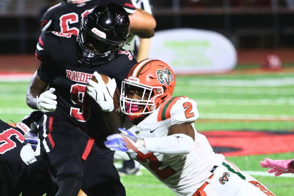 Eastside's DeMarco Daniels (2) led the Rams with 104 tackles. Photo by C.J. Gish