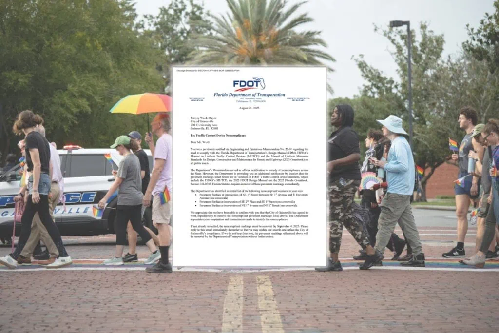 FDOT gave a Sept. 4 deadline to remove three rainbow crosswalks from downtown streets. Photo by Tim Rodriguez