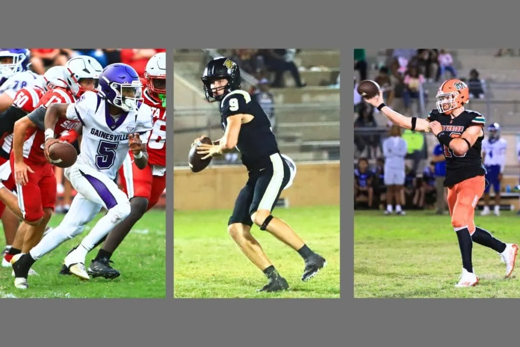 (From left) GHS's Jai-shawn Sanford, Buchholz's Andrew Whittemore and Eastside's Nelson Tambling. Photos by C.J. Gish and Seth Johnson
