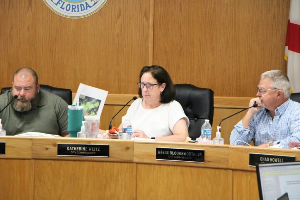 (From left) High Springs Mayor Tristan Grunder and Commissioners Katherine Weitz and Wayne Bloodsworth Jr. made difficult decisions to solve the 2025-26 budget deficit. Photo by Lillian Hamman