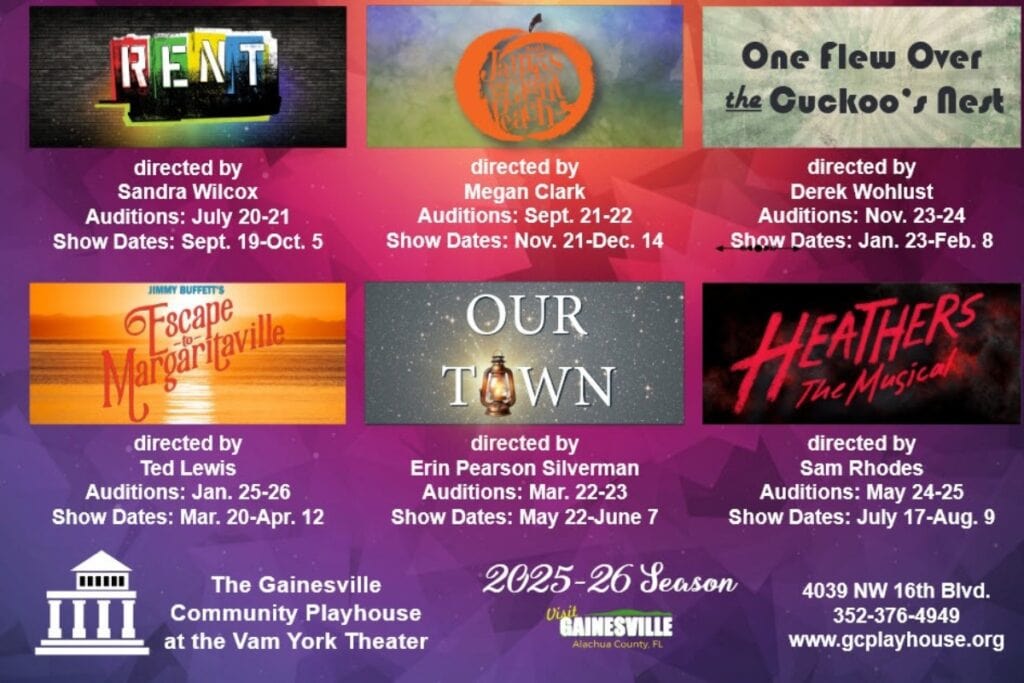 Gainesville Community Playhouse recently announced its six performances for its 2025-26 season. Courtesy of GCP