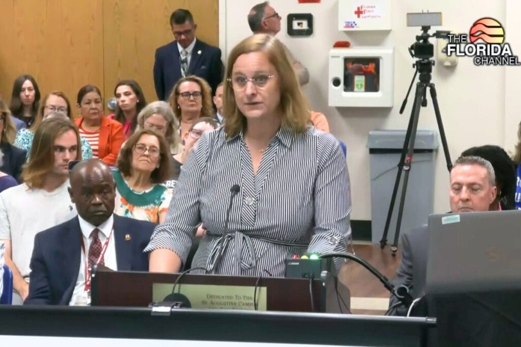 Gainesville High School parent Dr. Crystal Marull addressed the State Board of Education members at Wednesday's meeting. Courtesy of The Florida Channel