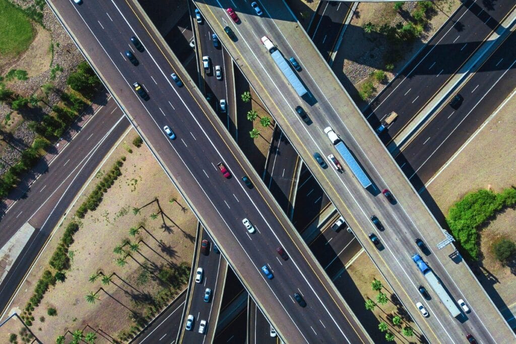 Highway car traffic.