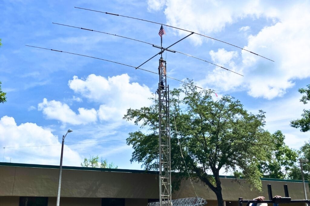 Local ham radio club's trailer-mounted tower and directional antenna going up at the Alachua County EOC for 2025 Field Day Exercise. Courtesy of ARES