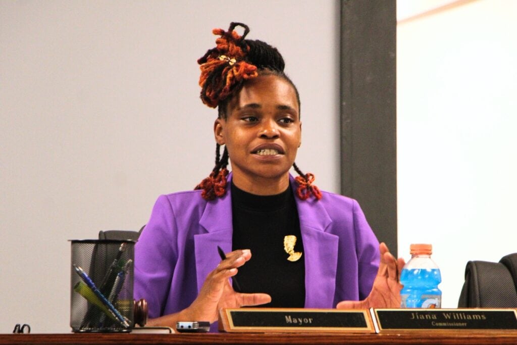 Micanopy Mayor Jiana Williams told residents on Tuesday to celebrate the town's debt-free water filtration project. Photo by Lillian Hamman