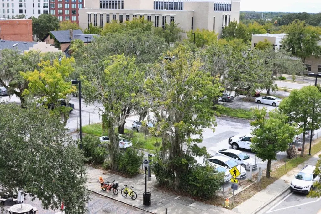 Lot 10, currently used for parking, sits in the heart of downtown Gainesville and just northwest of the Alachua County's new criminal and civil courthouse location seen in the distance.