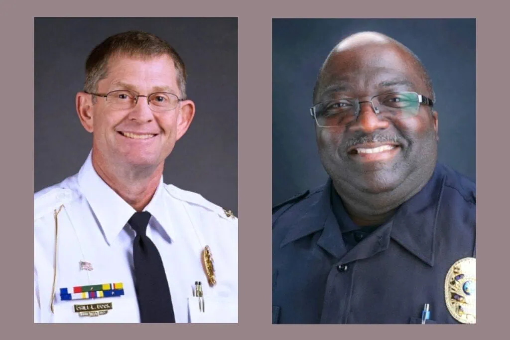 Santa Fe College Police Department Chief Ed Books (left) will be replaced by Maj. Ryan Woods starting on Oct. 1. Courtesy of Santa Fe College