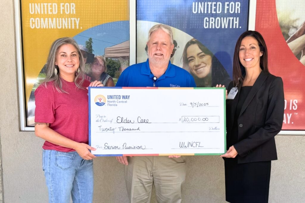 United Way North Central Florida awarded a $20,000 grant to ElderCare of Alachua County’s Senior Nutrition program. Courtesy of UWNCF