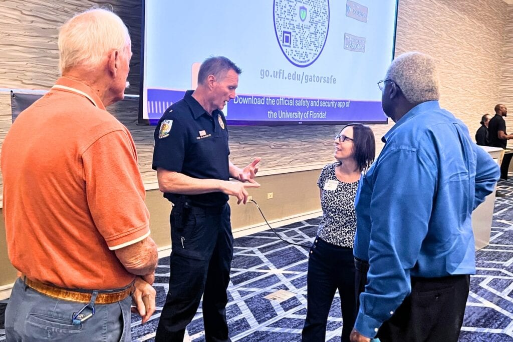 University of Florida Police Chief Bart Knowles speaks to attendees after the UF Eye Opener Discovery Breakfast. Photo by Nick Anschultz