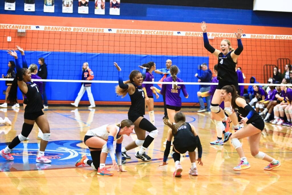 Branford celebrates after winning the Rural-Region 3 Final against Union County. Photo by C.J. Gish