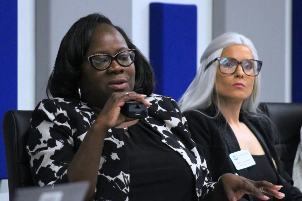 Children's Trust Executive Director Marsha Kiner speaks at Monday's meeting. Photo by Nick Anshultz