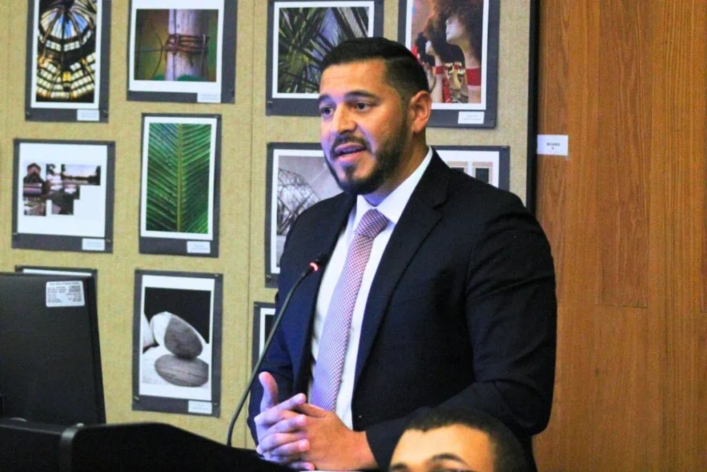 Florida Education Commissioner Anastasios Kamoutsas addresses board members at Tuesday night's meeting. Photo by Nick Anschultz