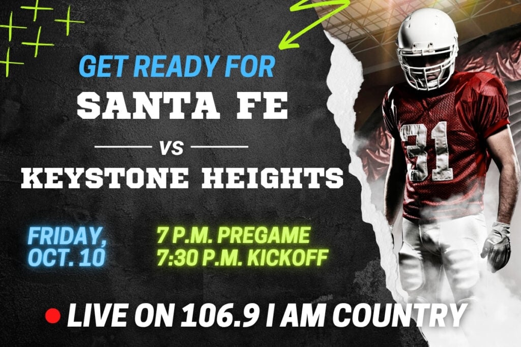Friday's 106.9 FM football game coverage will not be Santa Fe (Alachua) at Keystone Heights, due to weather conditions in Jacksonville.