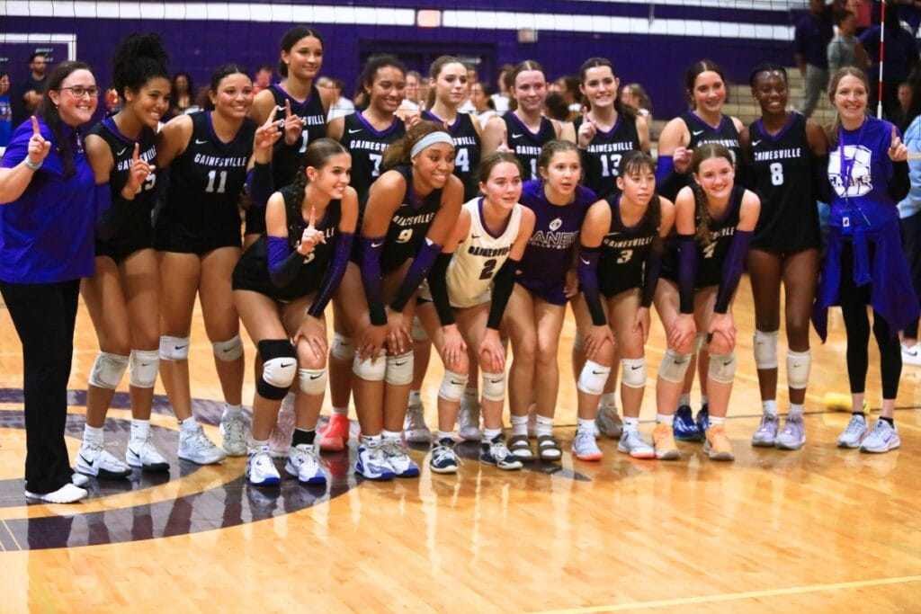 Gainesville celebrates after defeating Legacy (Port St. Lucie) in the Class 5A Region 2 Final and advancing to the state semifinals for the first time since 2011. Photo by C.J. Gish