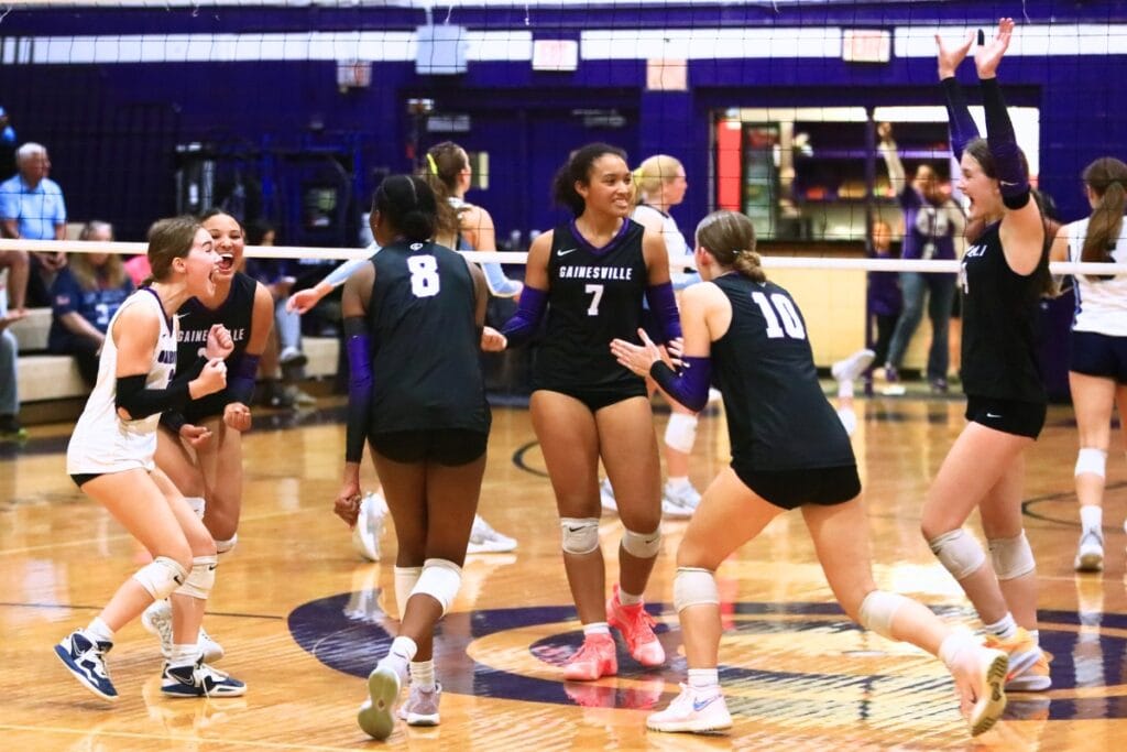 Gainesville players celebrate after defeating Legacy (Port St. Lucie) in the Class 5A Region 2 Final. Photo by C.J. Gish