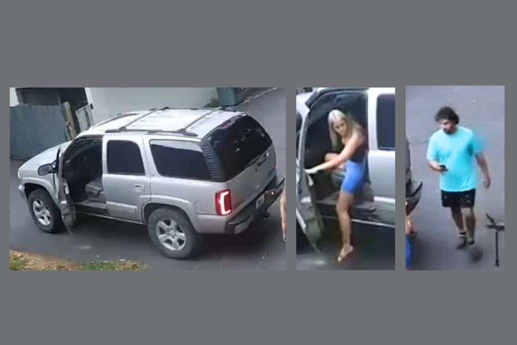 Gainesville police are seeking help identifying two suspects who stole a boat from an apartment building parking lot in northwest Gainesville. Courtesy of GPD