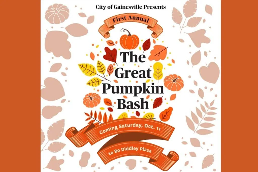 The city of Gainesville will present its inaugural The Great Pumpkin Bash at Bo Diddley Plaza on Saturday. City of Gainesville