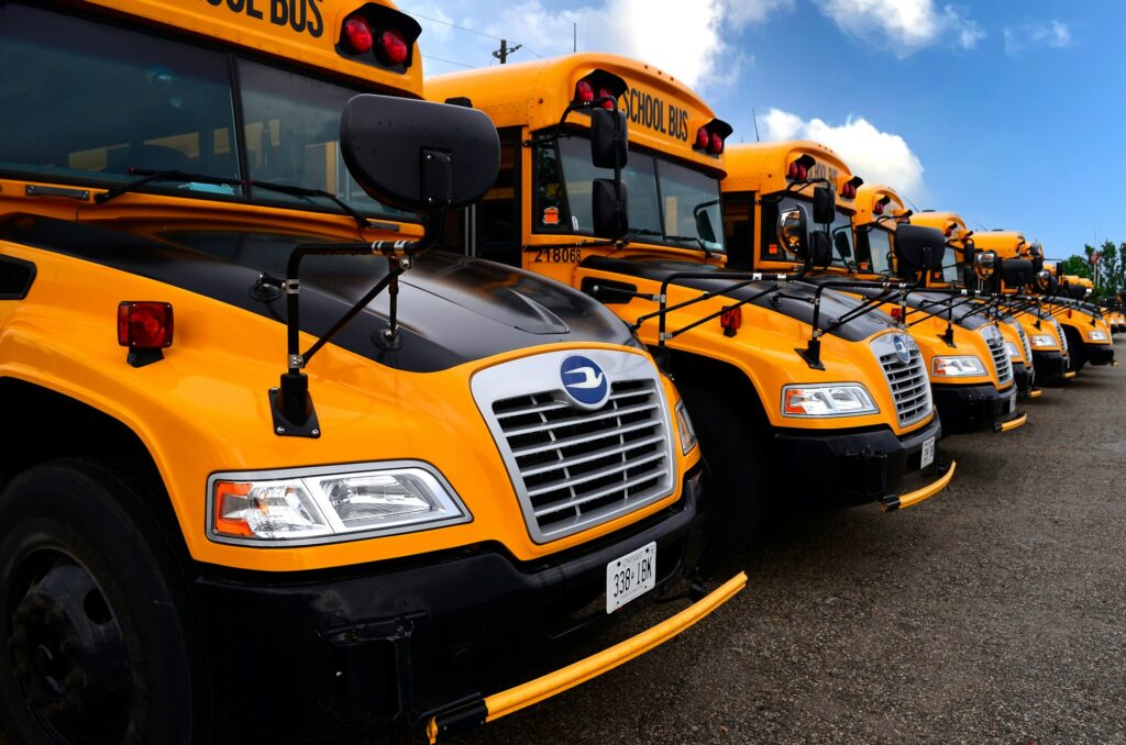 school buses lined up