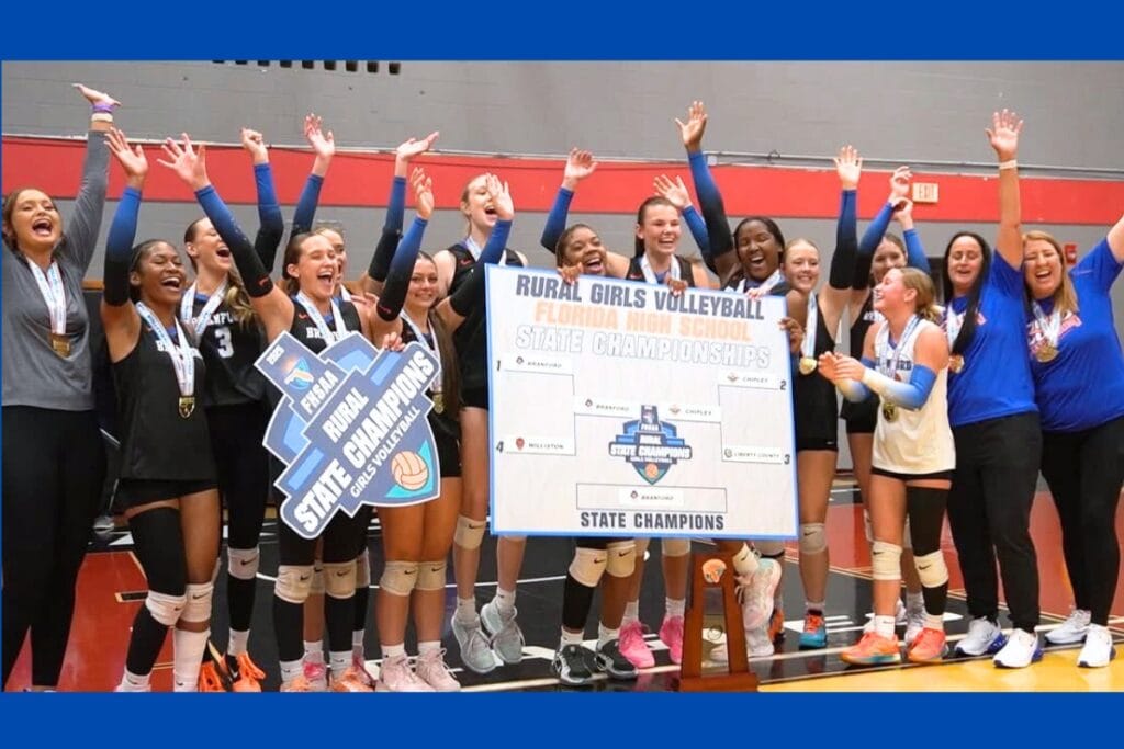 Branford won its first volleyball title in program history on Tuesday with a five-set victory over Chipley. Courtesy of Branford volleyball