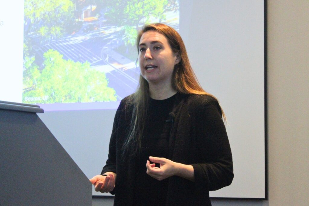 Dr. Christa Court speaks at the University of Florida Eye Opener Discovery Breakfast on Wednesday. Photo by Nick Anschultz