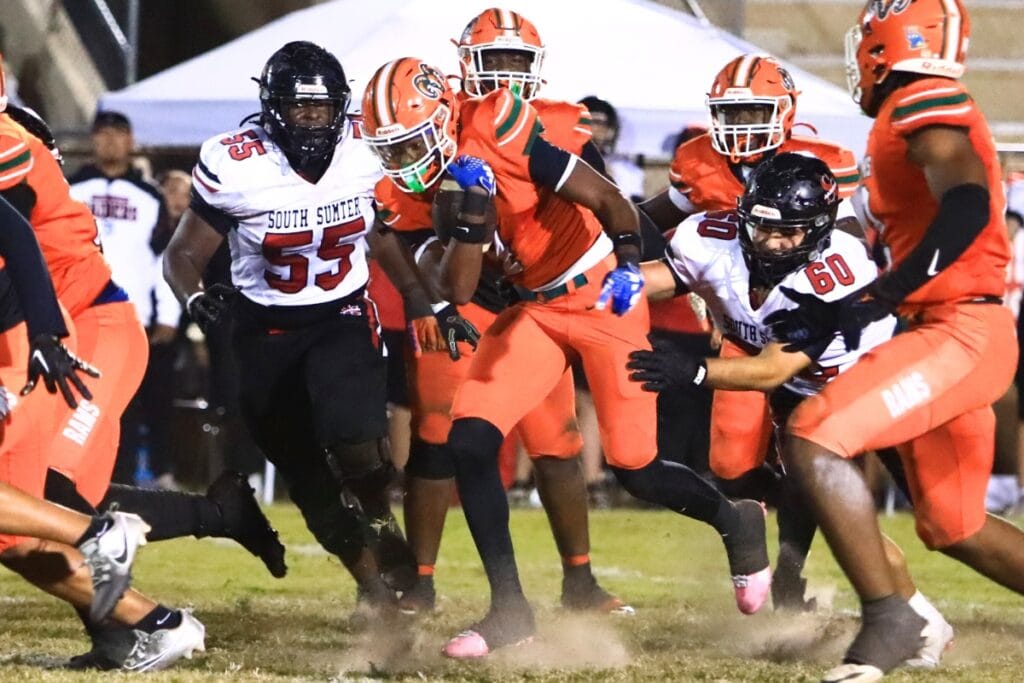 Eastside's Tramayne Montague (4) intercepts a third-quarter pass against South Sumter in the Region 2-3A Quarterfinals. Photo by C.J. Gish