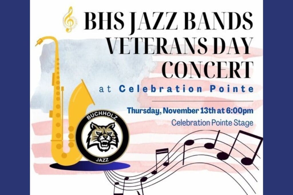 The Buchholz High School Jazz Band will perform a Veterans Day concert on Thursday at Celebration Pointe. Courtesy of Celebration Pointe