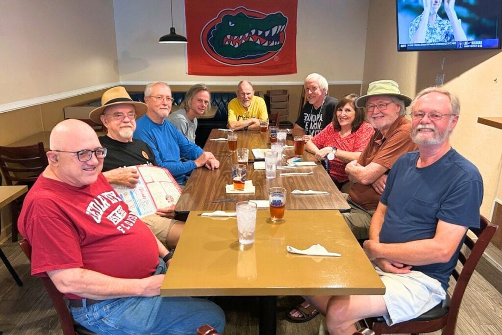 The Martians at their November 2025 gathering at Sandy’s Place. (From left) Mike Lattimer, Jack Kulas, Tom Mareci, Ron Lange, Bud Jones, Paul Avery and honorary Martian, Ronnie Lovler, Mike Winslo