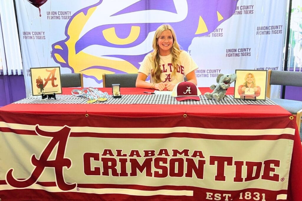 Union County's Eva Whitehead signed a scholarship to swim at the University of Alabama. Photo by Mike Ridaught