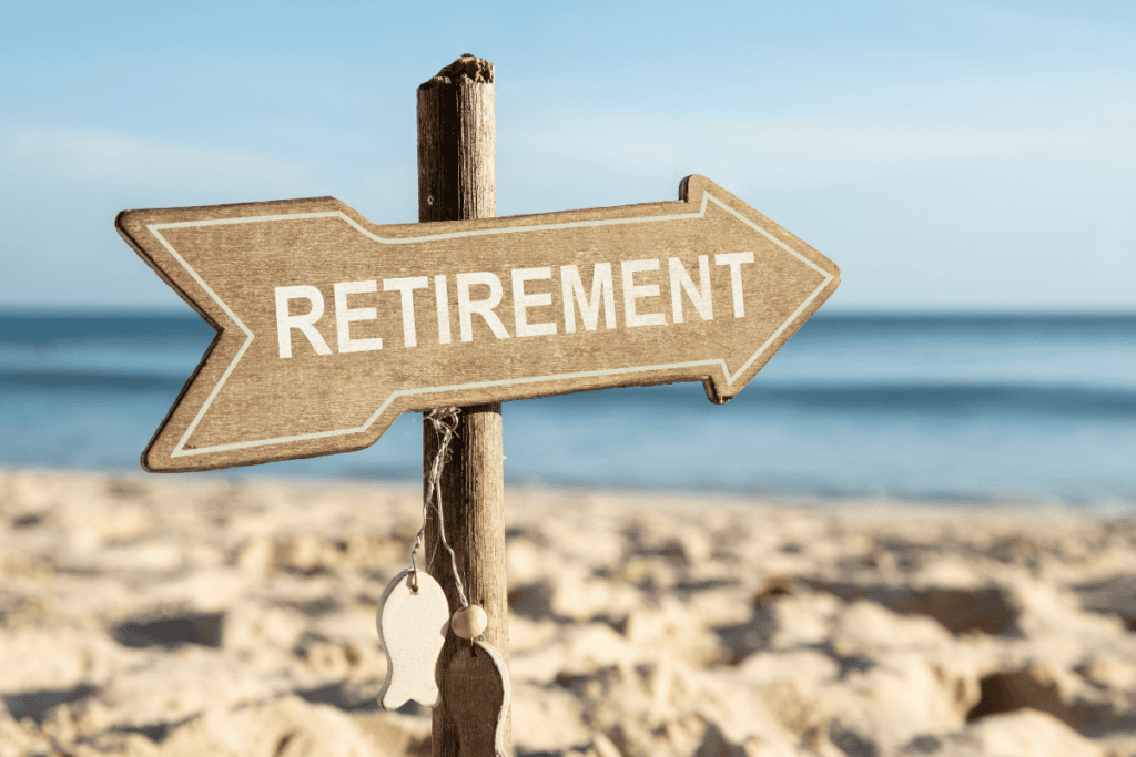 Retirement sign on the beach