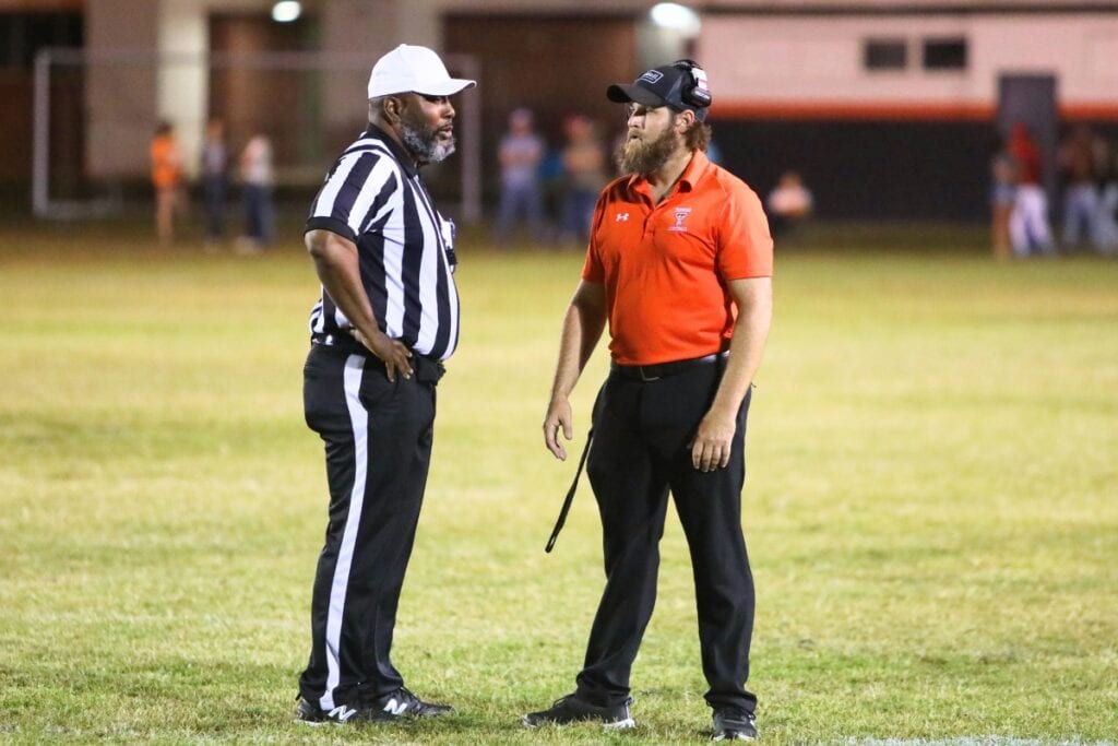 Former Trenton coach Cameron Porch (right) was hired as the new football coach at Keystone Heights. Photo by C.J. Gish