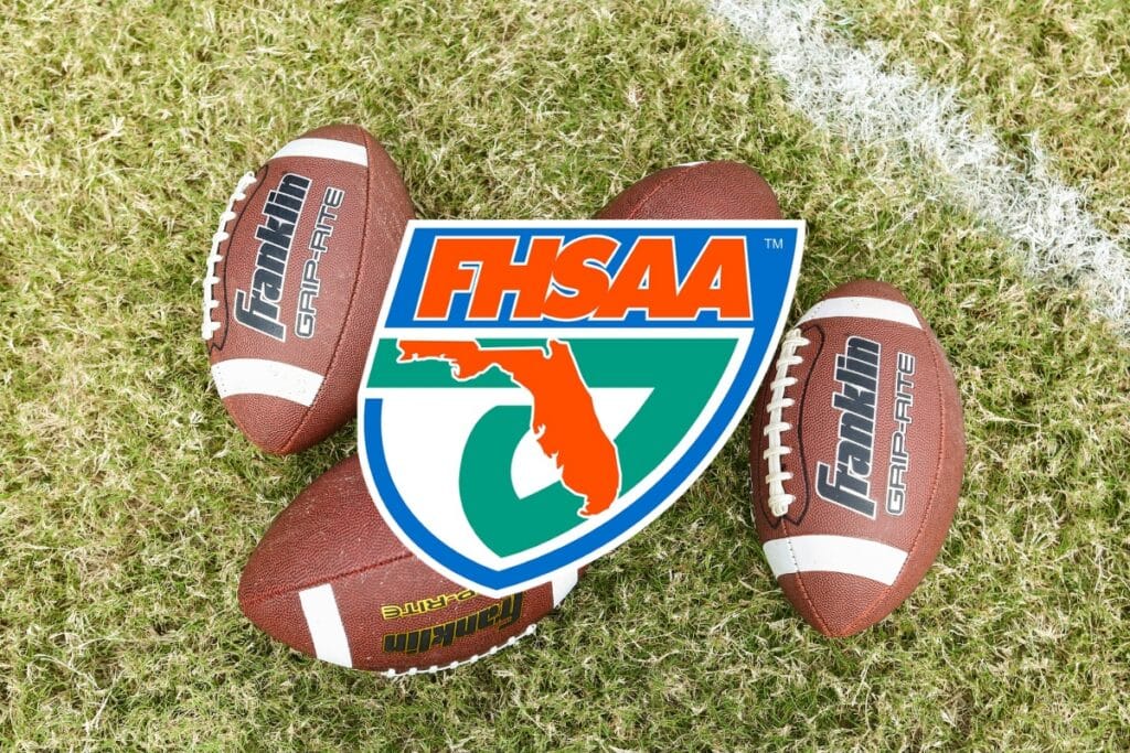 Four footballs. Football photo by Mick Haupt-Unsplash and FHSAA