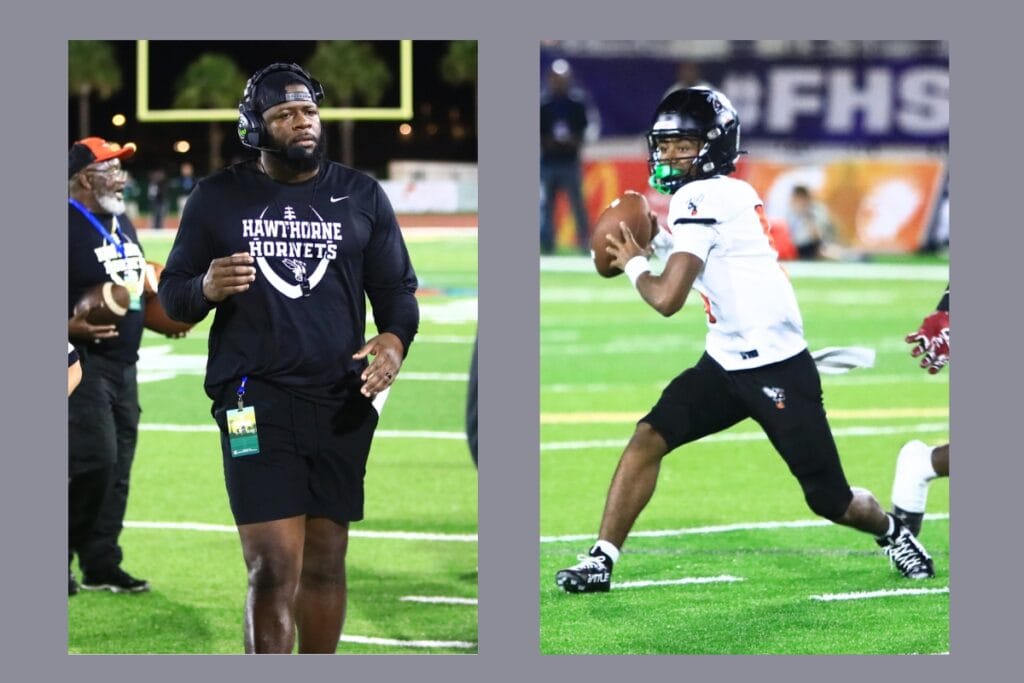 Hawthorne's Cornelius Ingram (left) and Richard Roundtree Jr. were selected the 2025 Rural Coach and Player of the Year. Photos by C.J. Gish