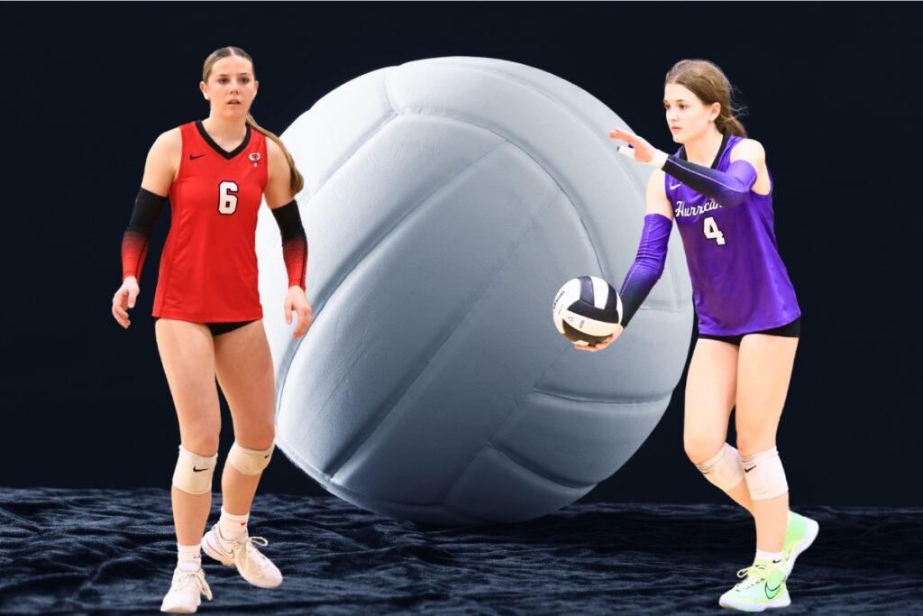 Santa Fe's Delaney Wingenbach (left) and Gainesville's Rowan Kage were selected to the 2025 All Area big school volleyball team. Graphic and photos by C.J. Gish