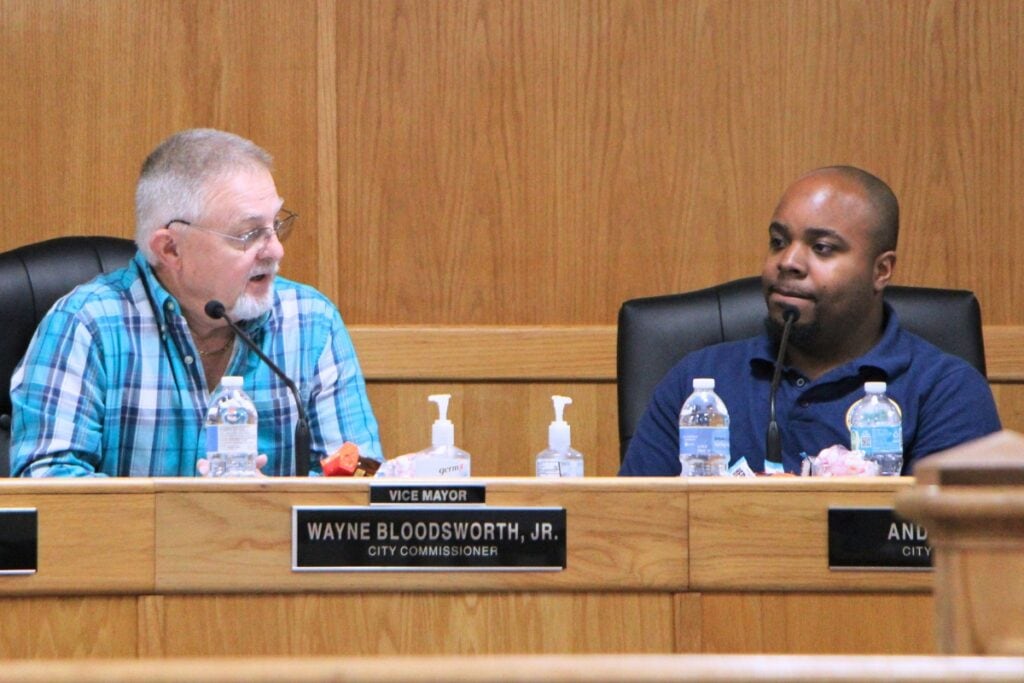 Commissioner Wayne Bloodsworth Jr. (left) voiced his disappointment with City Manager Jeremy Marshall for firing High Springs Finance Director Diane Wilson. Photo by Lillian Hamman