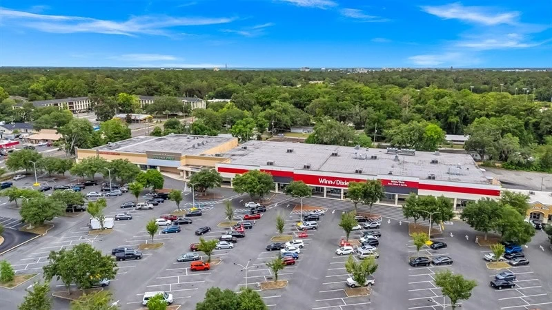 A photo from above of Verde Plaza and the Winn-Dixie storefront.