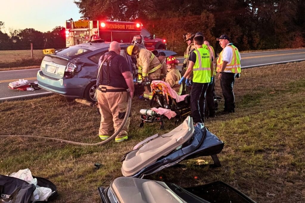 Firefighters extracted a trapped person from a vehicle following a collision on County Road 219A and County Road 1474 near Campville in east Alachua County on Saturday afternoon. Courtesy of ACFR
