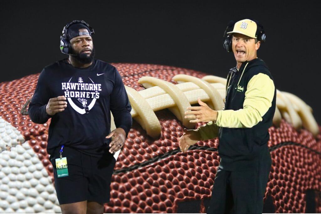 Hawthorne's Cornelius Ingram (left) and Buchholz's Mark Whittemore were selected as the 2025 All Area football Coaches of the Year.