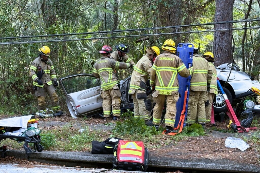 The Alachua County Fire Rescue and Gainesville Fire Rescue responded on Friday morning to reports of a vehicle accident with entrapment on SE 35th St. in Gainesville. Courtesy of ACFR