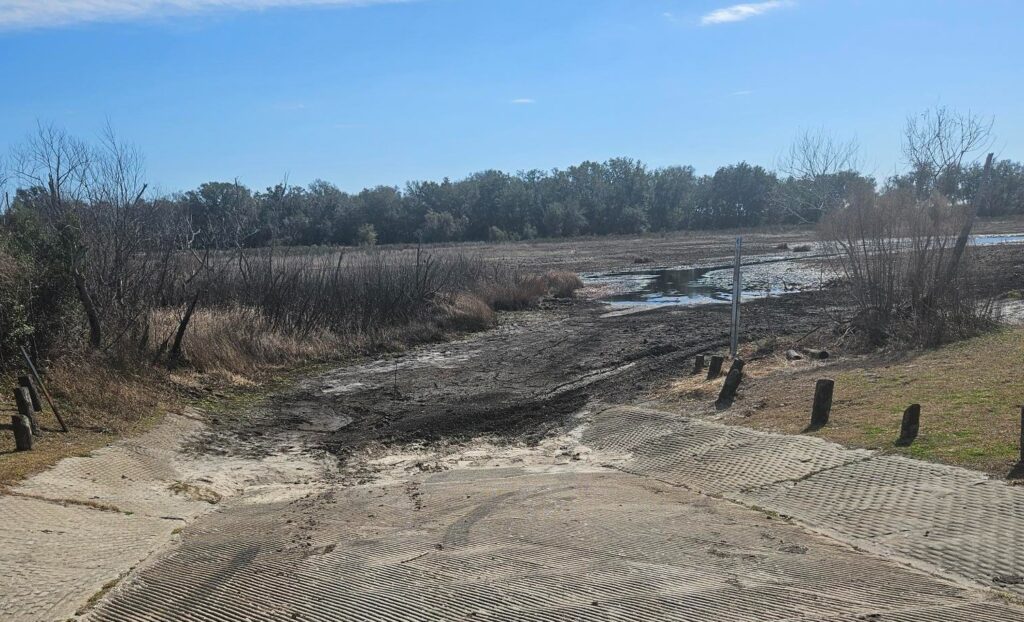 The boat ramp to Watermelon Pond is mud and dirt.