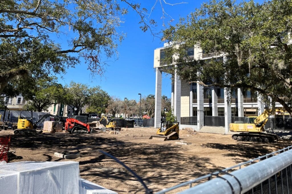 Construction is underway at Gainesville's City Hall Plaza. Photo by Seth Johnson
