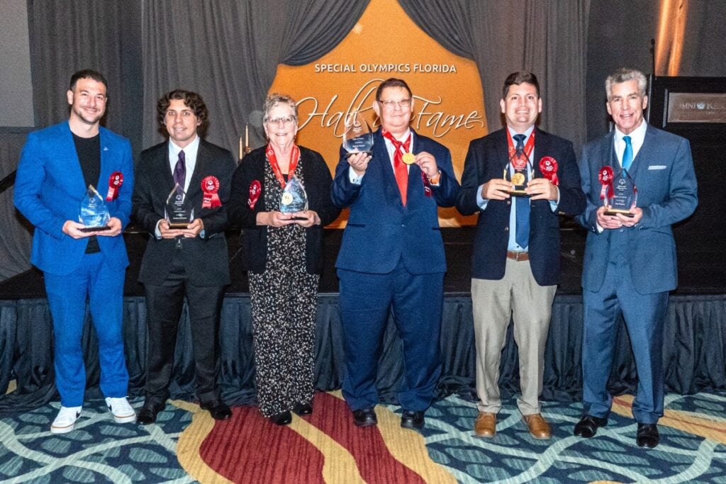 Darci McAdams (third from left) was inducted into the Special Olympics Florida Hall of Fame on Jan. 29. Courtesy of SOF